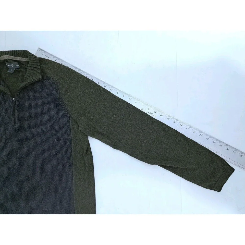 Eddie Bauer Merino Wool Blend Zip Pullover Knit Sweater Men's Medium Green Gray